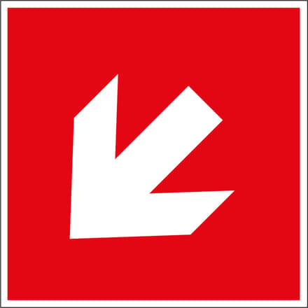 Brand richtingspijl sticker schuin - ISO 7010 - A045R 50 x 50 mm - 10 stuks per kaart