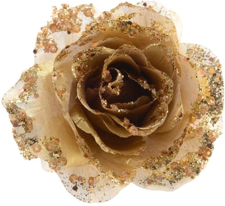 Kerstboomversiering Bloem - 14 cm - goud - op clip - ornament - roos