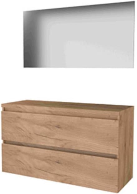 Basic-Line Basic 46 Badkamermeubelset - 120 x 46 cm - Greeploos - 2 Lades - Wastafelblad - Spiegel - Whisky Oak