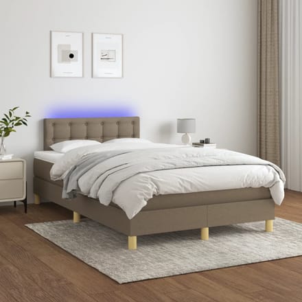 vidaXL - Boxspring - met - matras - en - LED - stof - taupe - 120x200 - cm