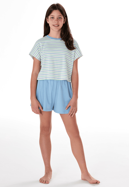 Korte pyjama met strepen, kleur parelmoer - Teens Nightwear 140
