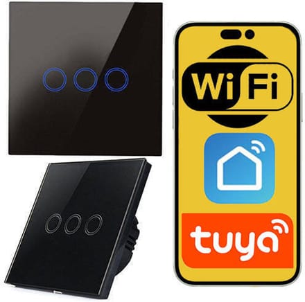 Slimme Touch Schakelaar TUYA Zwart 3 Kanalen WiFi Glas