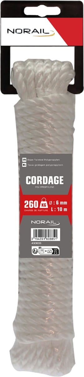 NORAIL Touw geslagen polypropyleen 6 mm, 10 m, wit