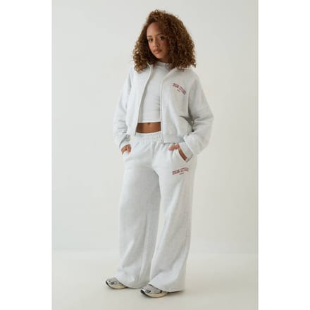 Dames Dsgn Studio Collegiate Bedrukte Rechte Pijp Joggingbroek | Asgrijs | Maat: Medium