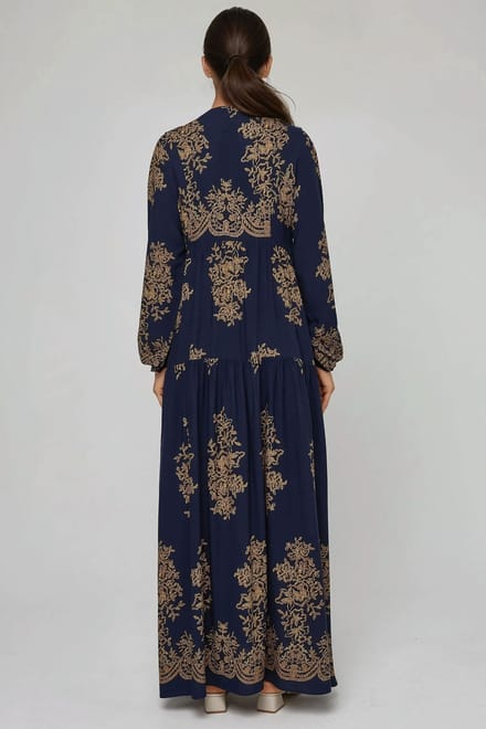 Geprinte Lange Mouwen Viscose Maxi Jurk