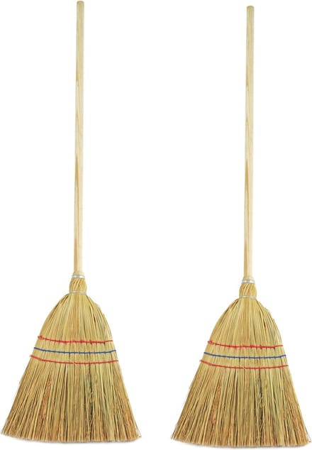 Kinderbezem - 2x - Stro - Houten Steel - 90 cm - Kamerbezem