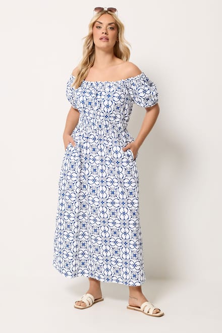 Yours Witte Poplin Bardotjurk Met Bloemenprint Size 50-52