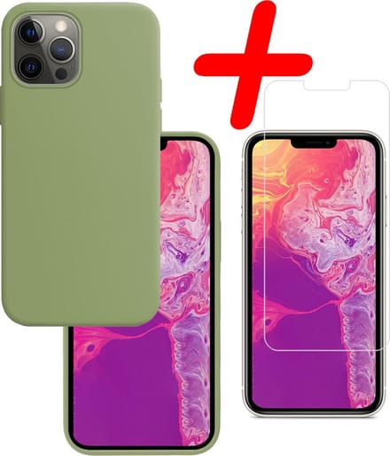 Hoesje Met Screenprotector - Geschikt voor Apple iPhone 13 Pro Max - Sterk & Shockproof - Back Cover - Siliconen Case - Telefoon Hoes - Groen