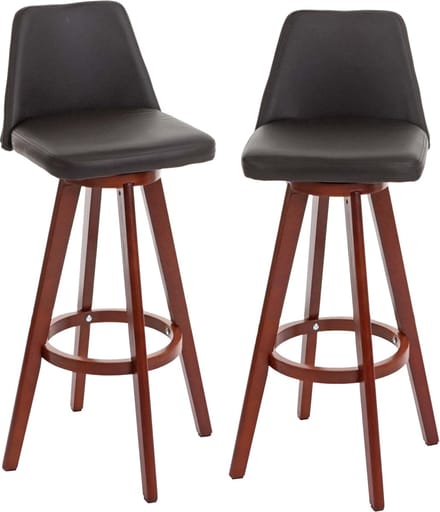 Set van 2 barkrukken MCW-C43, barkruk counter stool, hout imitatieleer draaibaar MVG-gecertificeerd ~ bruin