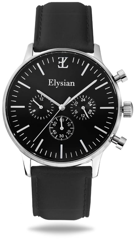 Elysian - Horloge Heren - Zilver - Leer - Waterdicht - Krasvrij Saffier - 43mm