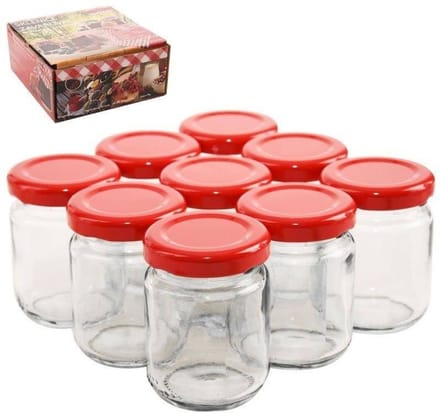 Orion - Glazen Pot met Deksel - 60 ml - Set van 9 - Rood