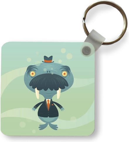 Sleutelhanger - Uitdeelcadeautjes - Een illustratie van een walrus met een groot hoofd - Plastic