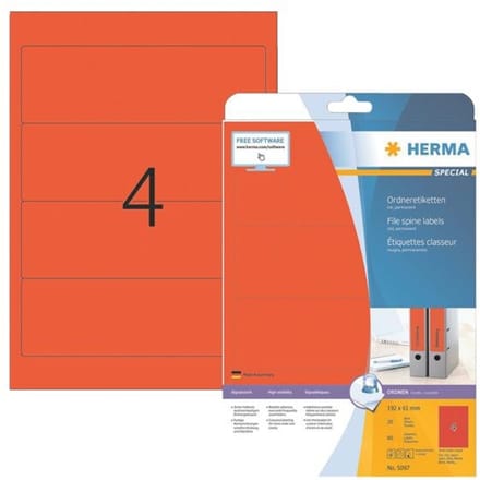 Herma ordneretiketten A4, 192 mm, permanent hechtend/bedrukbaar, 80 stuks, rood