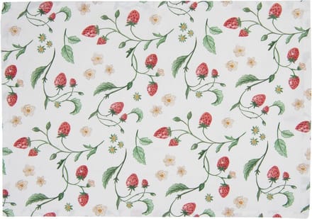 Clayre & Eef Placemats Set van 6 48x33 cm Wit Rood Katoen Rechthoek Aardbeien Tafelmat