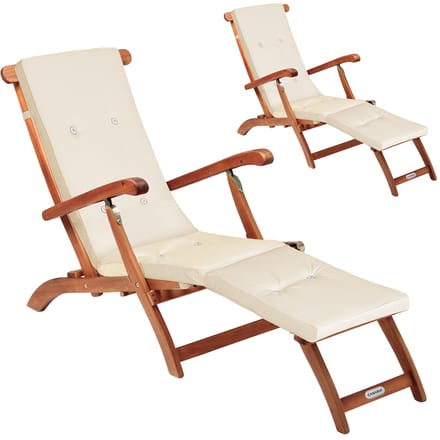 Ligbed Queen Mary® Set van 2 acaciahout FSC®-gecertificeerd incl kussen Crème