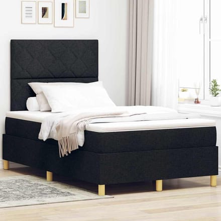 vidaXL - LED - Box - Spring - Bed - met - hoofdeinde - Zwart - 120 - x - 190 - cm - Stof