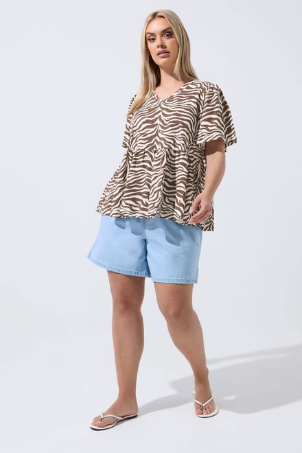 Limited Collection Bruine Top Met Peplum En Zebraprint Size 48