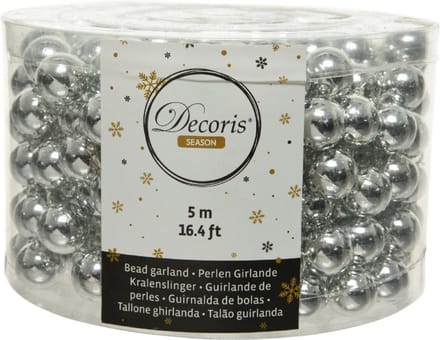 Decoris Kerstslinger - zilverlkeurig - kralen - 500 cm - Kerstversiering kralenslingers