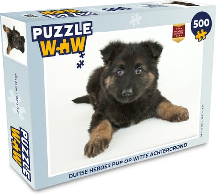 Puzzel Duitse herder pup op witte achtergrond - Legpuzzel - Puzzel 500 stukjes