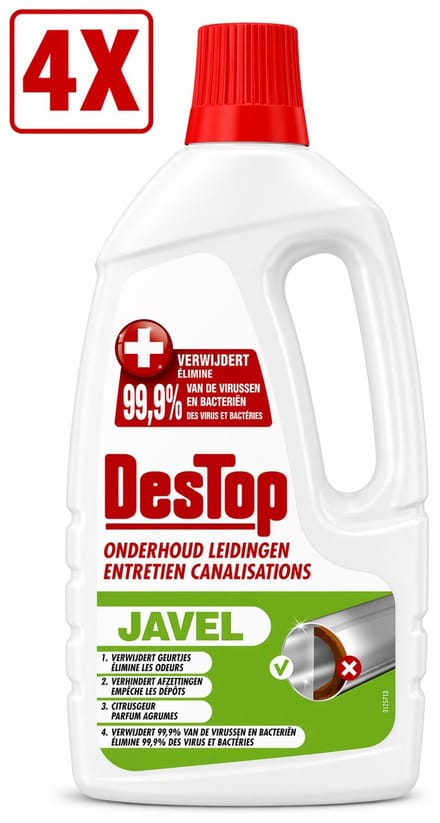 4 x DesTop - Onderhoud Leidingen - Javel - 4-in-1 Werking - Citroengeur - 1,5L