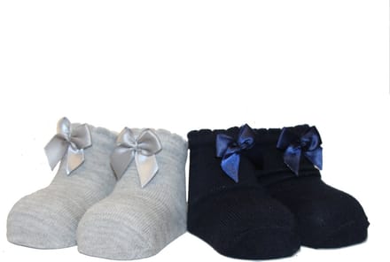 iN ControL 4pack newborn sokjes met satijnen strikje grey/navy