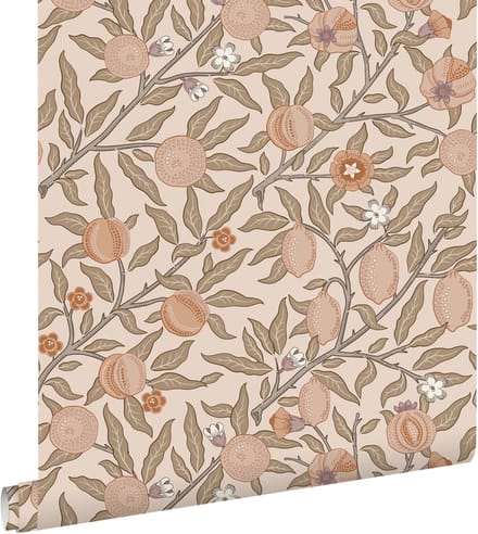 ESTAhome behang exotisch fruit en bladeren licht terracotta - 50 x 900 cm - 131167