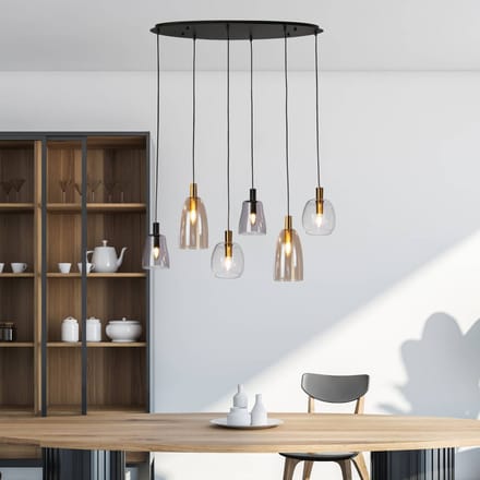 Searchlight DIVINE Pendel Hanglamp 6 Lichts Metaal Zwart