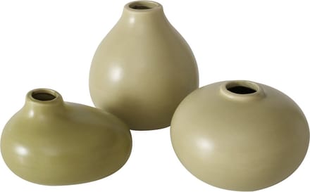 Set van 3 groene keramieken vaasjes in verschillende vormen