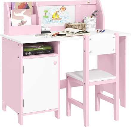 HOMCOM Kinderbureau met stoel - MDF - 90x45x85cm - Roze