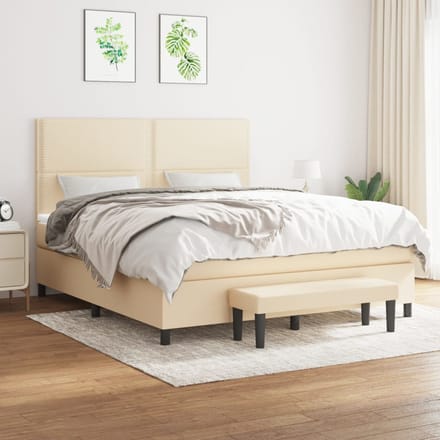 vidaXL - Boxspring - met - matras - stof - crèmekleurig - 180x200 - cm