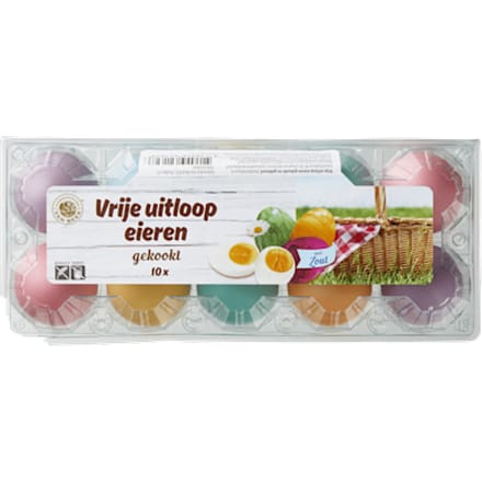Gekleurde gekookte vrije uitloopeieren