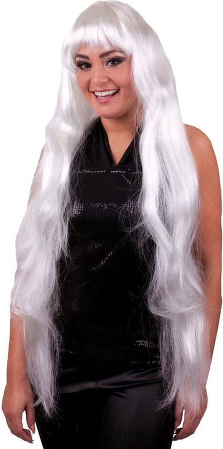 Funny Fashion carnaval verkleed pruik - dames - met pony - wit stijl extra lang haar