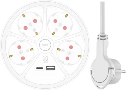 Thuys – 6 – Voudige Design Stekkerdoos Met 1,5m Kabel En Schakelaar – Geaarde Stekker – Max. 3680 W – Wit