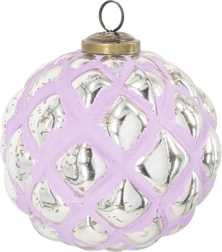 HomeBound by KY | Glazen kerstbal lila & silver | 12,5x12,5cm | kerstbal