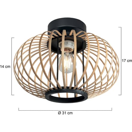 Plafonniere - naturel zwart - Silva - bamboe metaal - Ø 31cm - E27 - 4502ZW - Steinhauer