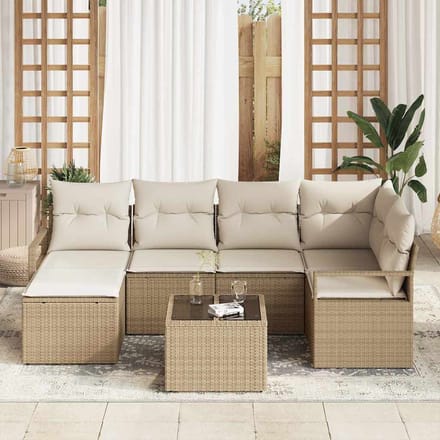 vidaXL Bankstel met kussen met opslag 7 pcs Beige en Crème poly rattan