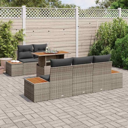 vidaXL Tuin Eettafel Set met kussen 6 pcs Grijs en Bruin
