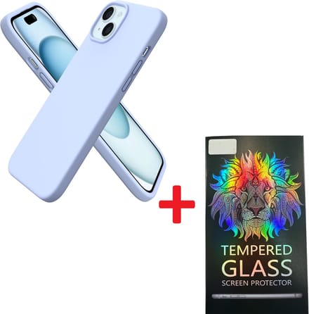Solid hoesje Soft Touch Liquid Silicone + 1X Screenprotector - Geschikt voor: iPhone 13 Mini - Lichtblauw