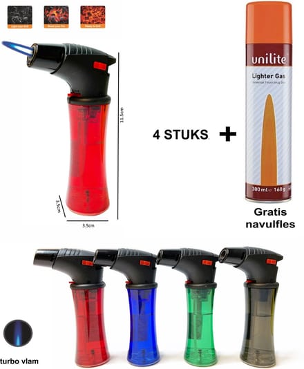 Crème Brûlée Brander set van 4 stuks + Unilite Gas fles