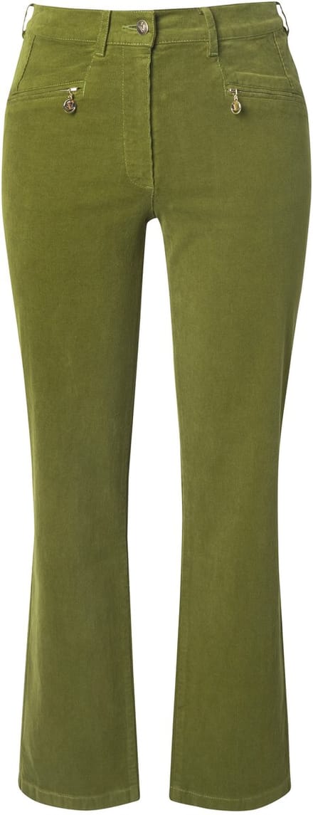 Ulla Popken - Dames - Corduroy broek Mony comfortabele tailleband ritszakken - Algengroen - Maat 21