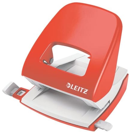 Leitz NeXXt Metalen Bureau Perforator - Perforeert Tot 30 Vel - Voor Mappen En Ringbanden - Lichtrood