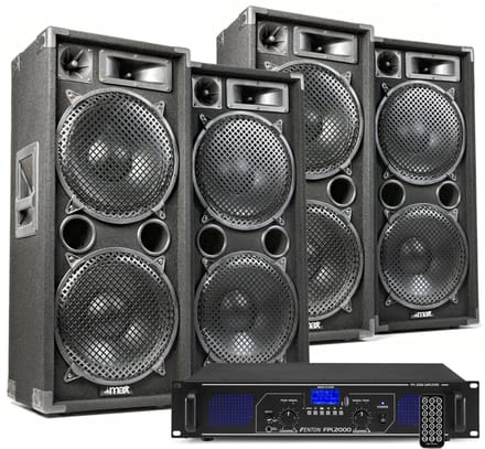 DJ geluidsinstallatie met Bluetooth - 4x MAX212 DJ luidsprekers + Bluetooth versterker combinatie - 5600W