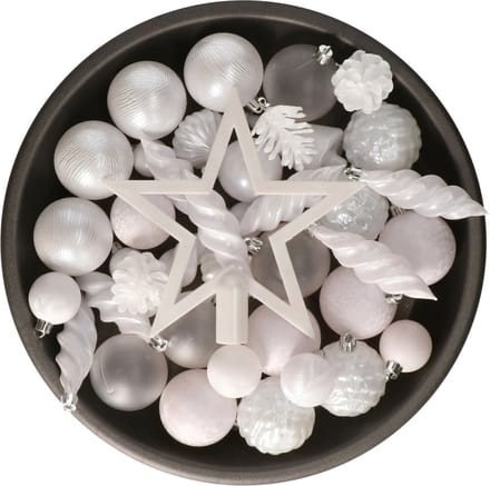 Decoris kerstballen, ornamenten en piek set - 60-delig - wit - kunststof - kerstversiering