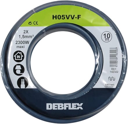 Elektrische kabelhaspel 10 meter 2x1,5 mm² - flexibele draadspoel HO5VV-F grijs