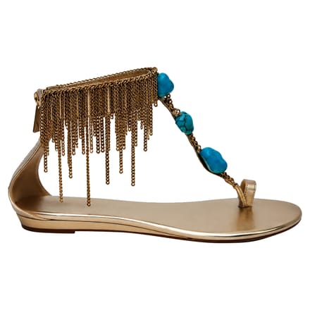 Jimmy Choo Fringed Chain Accent Platte Sandalen in Goud Leer