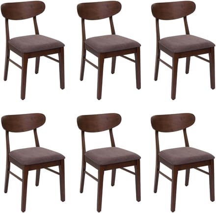 Set van 6 eetkamerstoelen MCW-M59, keukenstoel, stof/textiel, massief hout ~ donker frame, taupe