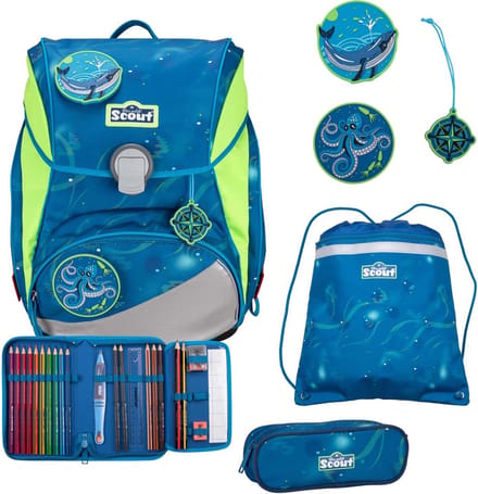 Scout Schooltas Alpha Set 4-delig Deep Sea Blauw