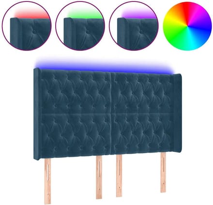 vidaXL - Hoofdbord - LED - 163x16x118/128 - cm - fluweel - donkerblauw