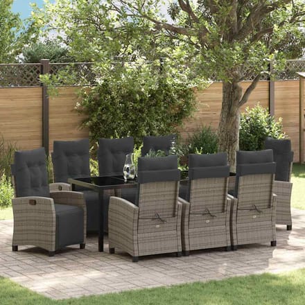 vidaXL - Tuin - Eettafel - Set - 9 - st - Grijs - poly - rattan