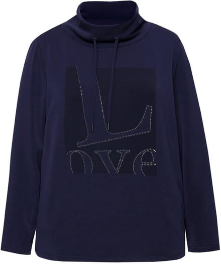 Ulla Popken - Dames - Sweatshirt Love opstaande kraag lange mouwen - Marine - Maat 46+